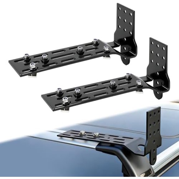 Heavy-Duty Roof Rack Awning Brackets  Adjustable L-Shaped Mounting Kit for Off-Road Awnings Bracket, Awning Mounting Brackets fits Most Cross Bars, Anti-Rattle & Weatherproof Design | Pair Included