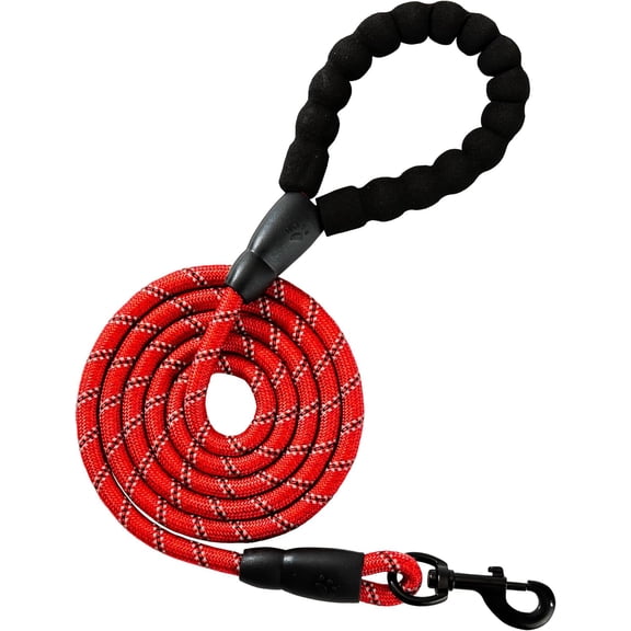 Heavy Duty Rope Dog Leash, 5 FT Nylon Pet Leash, Soft Padded Handle Thick Lead Leash for Large Medium Dogs Small Puppy Red