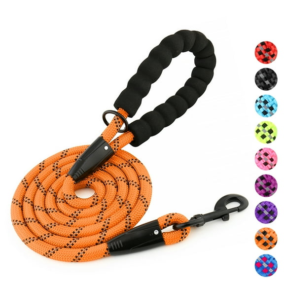 Heavy Duty Rope Dog Leash with Padded Handle, Reflective, 6 FT Long for Small Medium Large Dogs（1/2"×6', Orange)