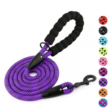 Heavy Duty Rope Dog Leash with Padded Handle, Reflective, 6 FT Long for Small Medium Large Dogs（1/2"×6', Violet)