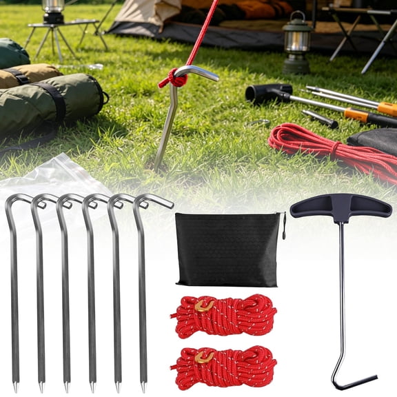 Heavy Duty Rope Roller and Ground Nail Set for Outdoor Camping, Portable Tensioners Fastening Kit with Ground Stakes, Nylon Ropes, Nail Puller and Waterproof Carry Bag for Tent, Blue, By Harlik