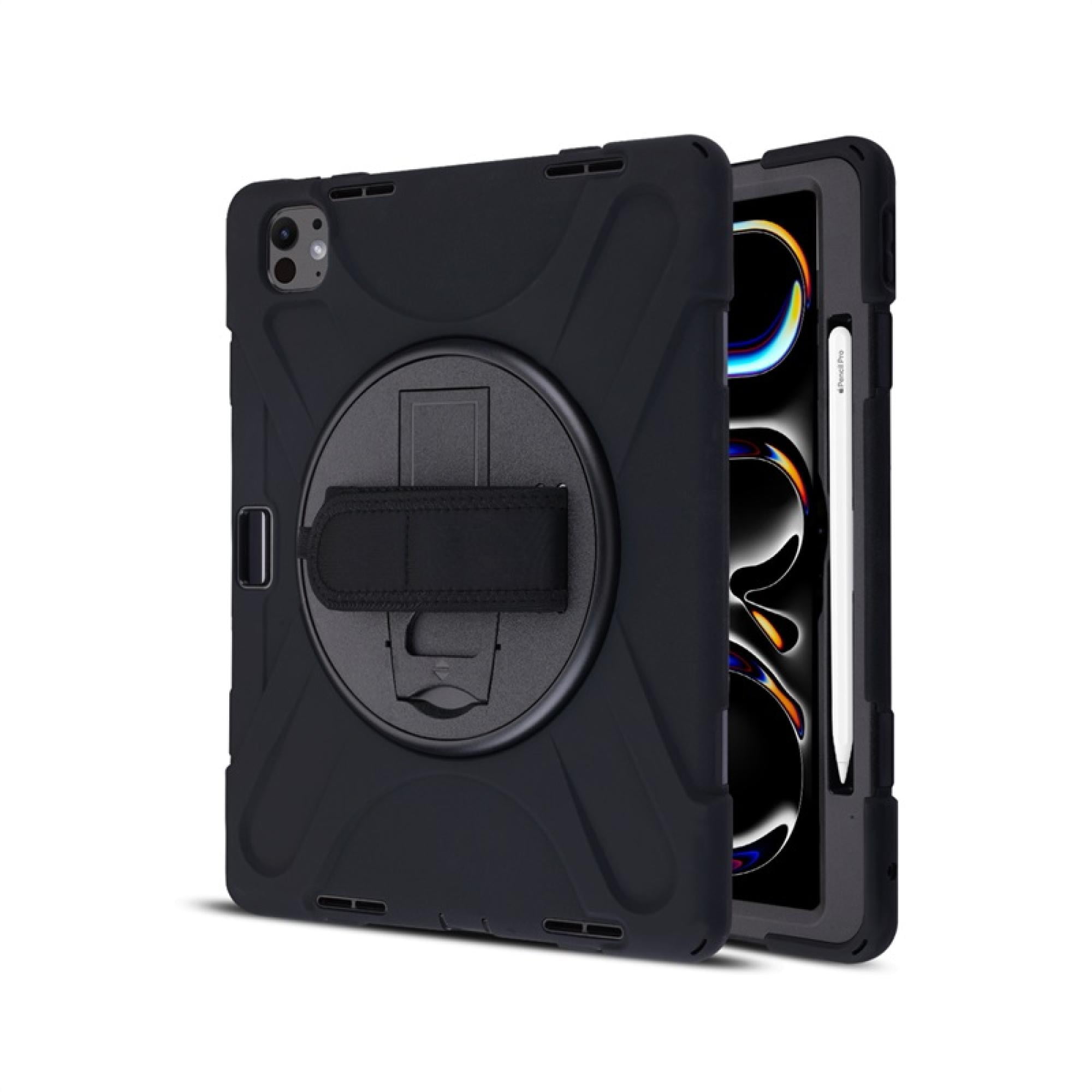 Heavy-Duty Rotatable Stand Case with Hand Strap & Pen Holder Compatiable with 2024 iPad Pro 13" – Shockproof Protector Cover, Black