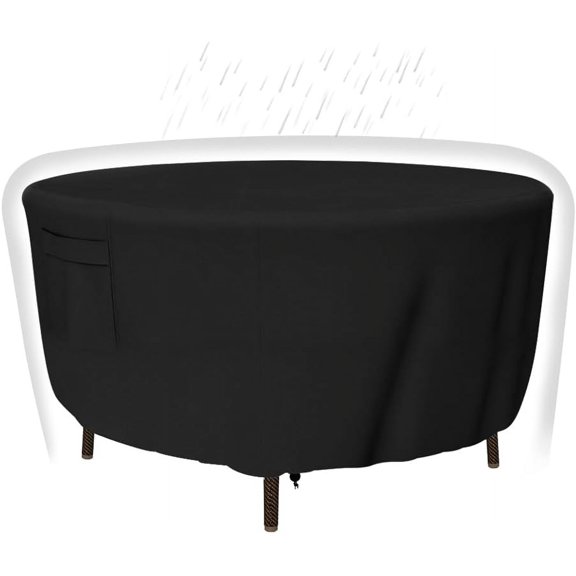 Heavy Duty Round Patio Table Cover (96D x 28H Inch), Waterproof & Weather Resistant, Anti UV - Black