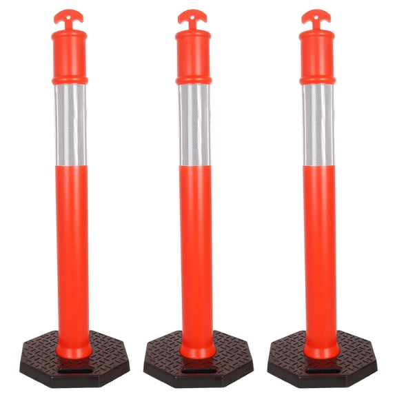 Heavy Duty Rubber Base Safety Cones 3 Pack, 45" Traffic Delineator Posts with Orange High Visibility Portable and Weather Resistant for Event Parking, Construction Work