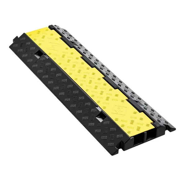 Heavy Duty Rubber Cable Protector Ramp 22000 lbs Axle Capacity 2 Channel 2.2 x 2 Inch Flip Open Top Cover Indoor Outdoor Traffic Speed Bump 1 Pack