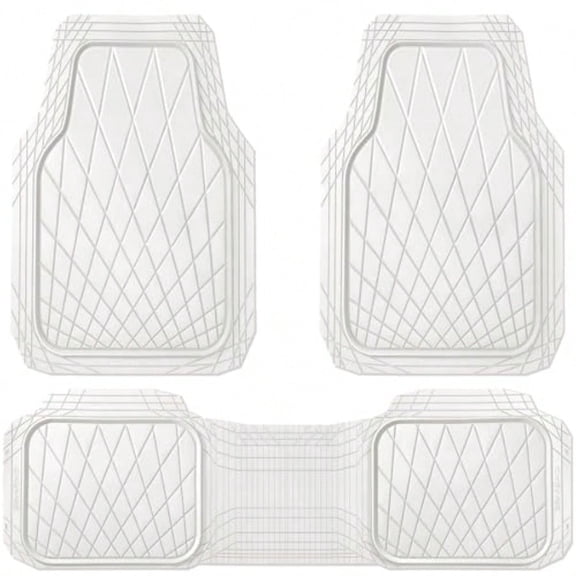 Heavy Duty Rubber Car Floor Mats Deep Dish All Weather Car Mats Full Set 3 Piece Waterproof Premium Anti-Slip Floor Mats Rugs Universal Trim to Fit for 95 Sedan SUV Van Truck White