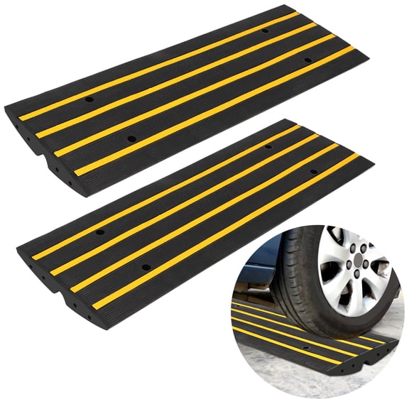 Heavy Duty Rubber Curb Ramp 2 Pack with Built-in Water Drainage Channel, Low Profile Threshold Ramp for Cars Wheelchairs RVs Trailers, Ideal for Sidewalk Garage Driveway