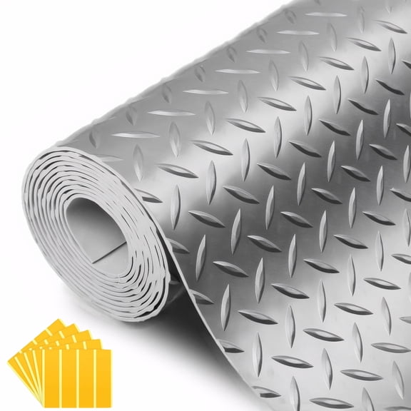 Heavy-Duty Rubber Diamond Plate Flooring Rolls Measuring 4 by 10 Feet And 2.8Mm Thick - Non-Slip Mats Suitable for Garages, Trailers, Gyms, Warehouses, Boats, And Pickup Trucks, in Gray Color