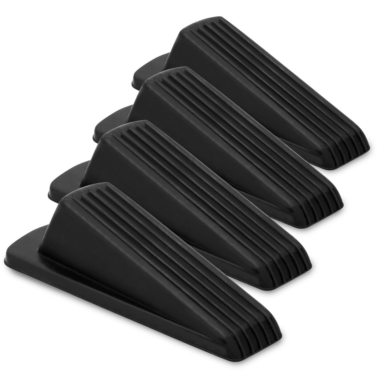 Heavy Duty Rubber Door Stopper Wedge, Stackable Stops for Floor (Black
