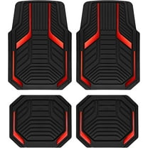 Heavy Duty Rubber Floor Mats, Red Aluminum Film Car Mats Set, Front and Rear Car Mats with Anti-Slip Backing, All Weather Protection, Trim-to-Fit for Automotive SUV, Sedan, Van