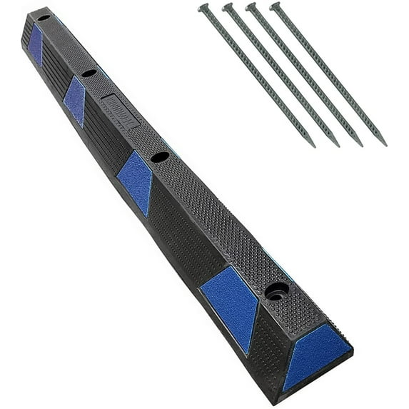 Heavy Duty Rubber Parking Block Curbs w/ Asphalt Spikes - Height: 3.75" - Length: 22" - Color: Blue on Black - 1 Piece