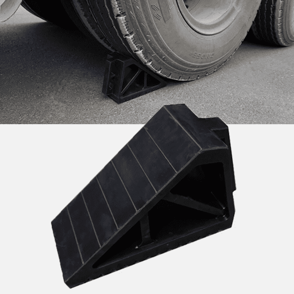 Heavy Duty Rubber Wheel Chock - 12" x 5" x 7" - for Trailers, RVs, Campers, Trucks, Cars - Non-Slip Tire Stopper.