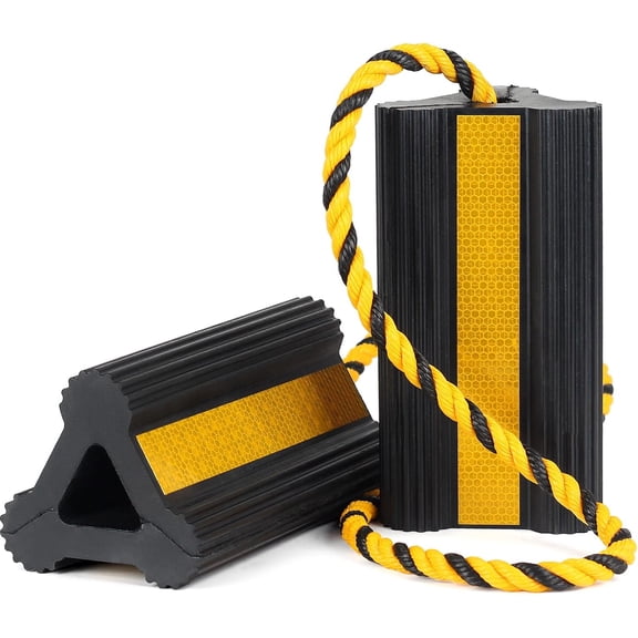 Heavy Duty Rubber Wheel Chocks, 1 Pair, 8.3" L x 4.4" W 4" H, Non-Slip Tire Stopper Blocks with Rope, for RV Camper Travel Trailers Motorhome Aircraft Car Truck