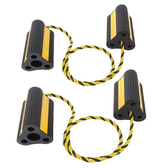 Heavy Duty Rubber Wheel Chocks Anti Slip Tire Block Stopper Pair with Rope and Reflective Strips 6.2x4.7x4.3 Inches / 15.8x12.0x11.0 cm
