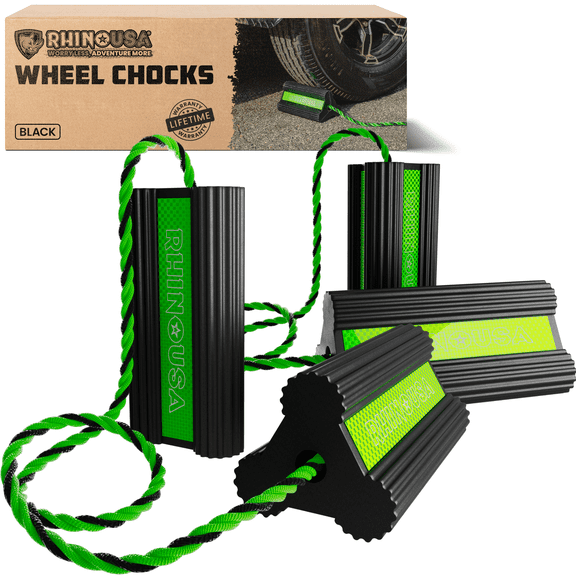 Heavy Duty Rubber Wheel Chocks for Trucks, Trailers, Tires, RVs & Air Planes - Durable, Non-Slip Chocks for Maximum Safety
