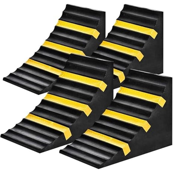 Heavy Duty Rubber Wheel Tire Chock 10" L x 6" W x 7.3" H, Front and Back for Camper, Trailer, RV, Truck, Car, Vehicle and RV (4-Pack)