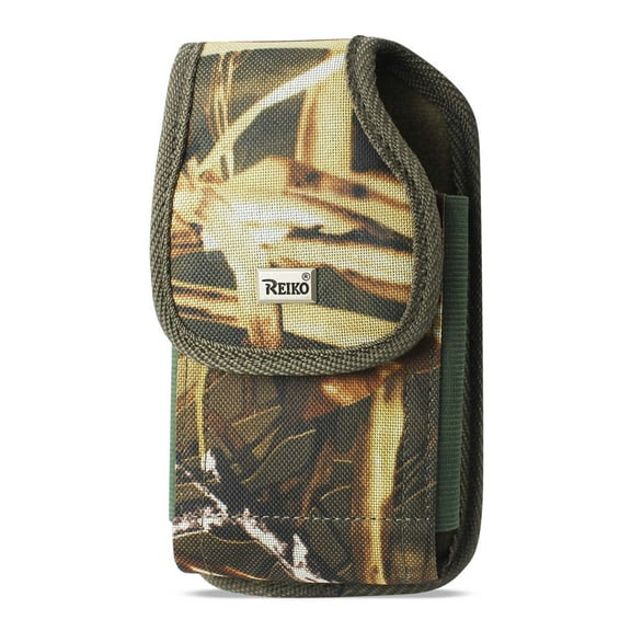 Heavy Duty Rugged Camo Hunting Vertical Case with Hook and Loop Closure and Metal Clip on the back fits Straight Talk LG Reflect
