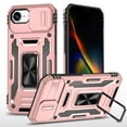 thumbnail image 1 of Heavy Duty Rugged Case for iPhone 16e, Case with Rotatable Ring Kickstand & Sliding Camera Cover, Support Magnetic Car Mount, Soft TPU Shockproof Hard PC Back Case - Rosegold, 1 of 7