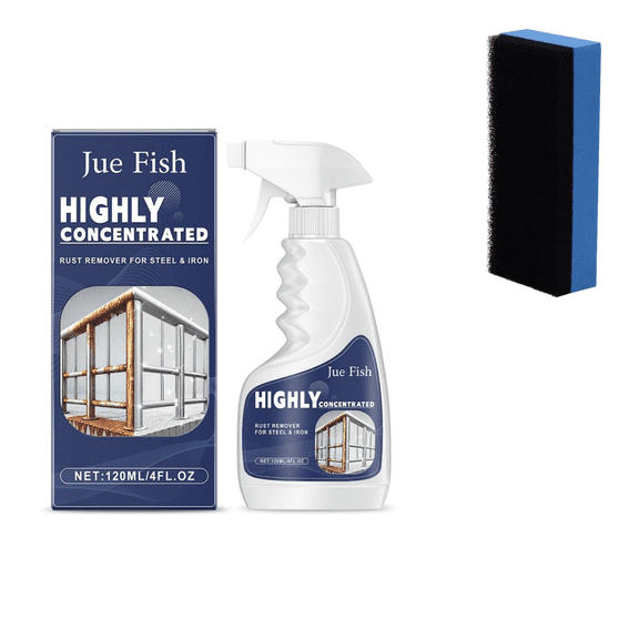 Heavy Duty Rust Remover Spray for Metal, Fast Acting Rust Stain Cleaner for Tools, Car Parts, Chains & Iron - Includes Application Sponge