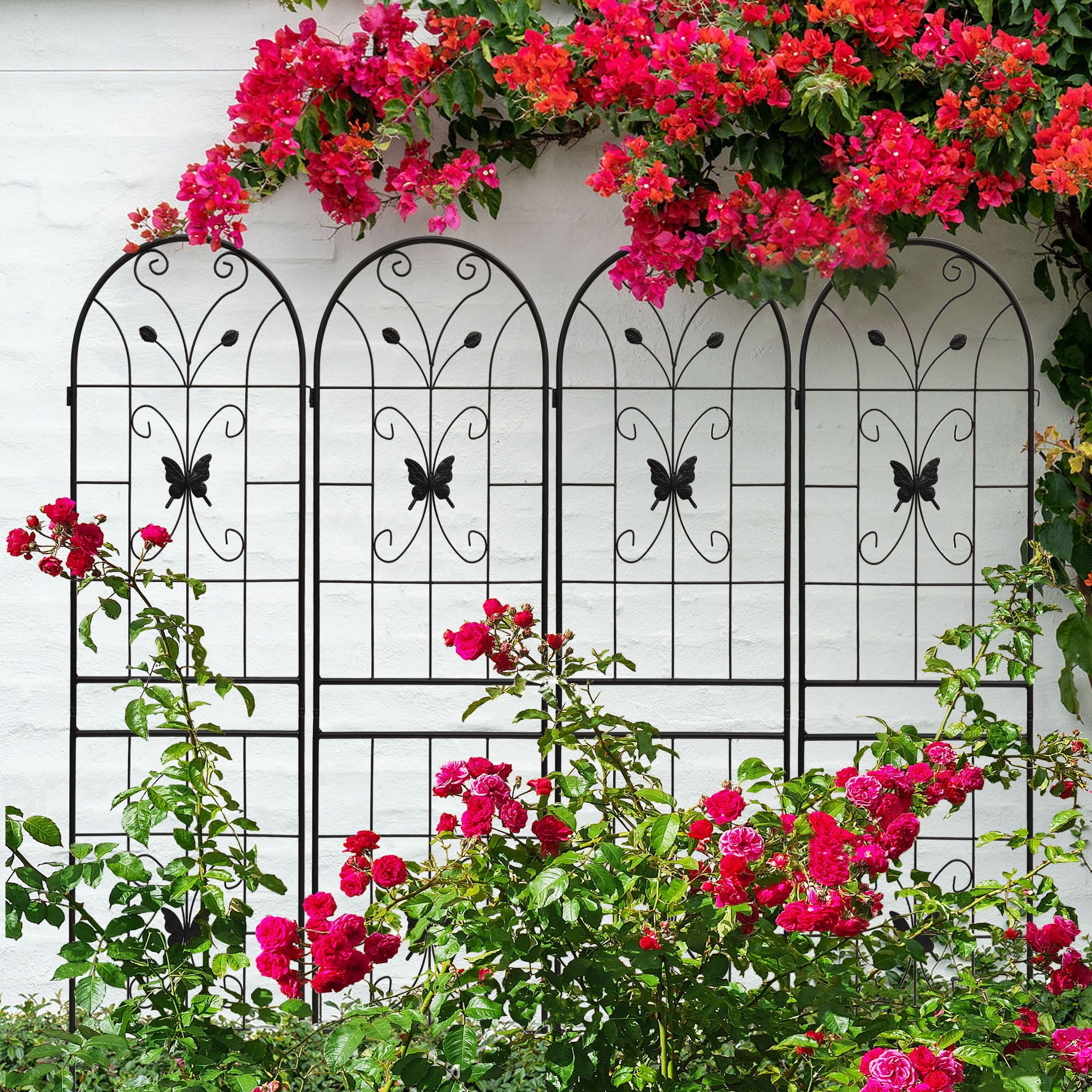 Heavy Duty Rustproof Black Iron Garden Trellis 4 Pack  71" x 19.7" For Potted Plant Support & Climbing Vines