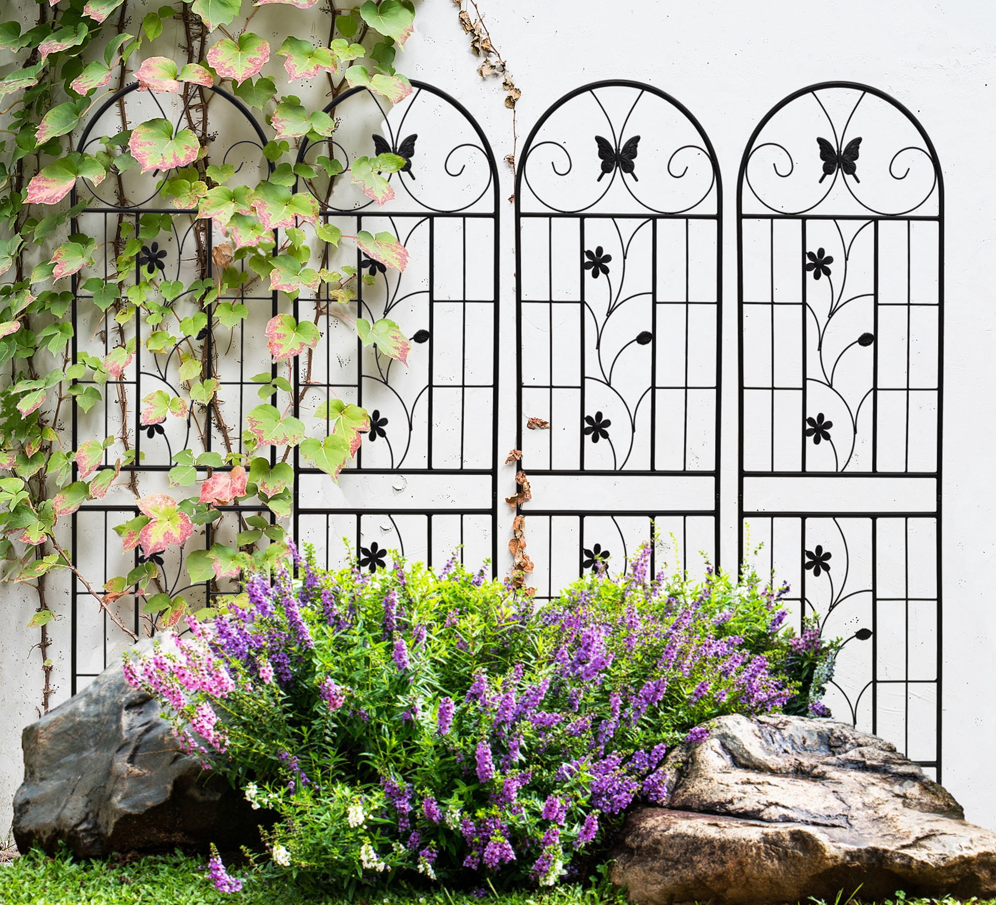 Heavy Duty Rustproof Black Iron Garden Trellis 4 Pack  71" x 19.7" For Potted Plant Support & Climbing Vines