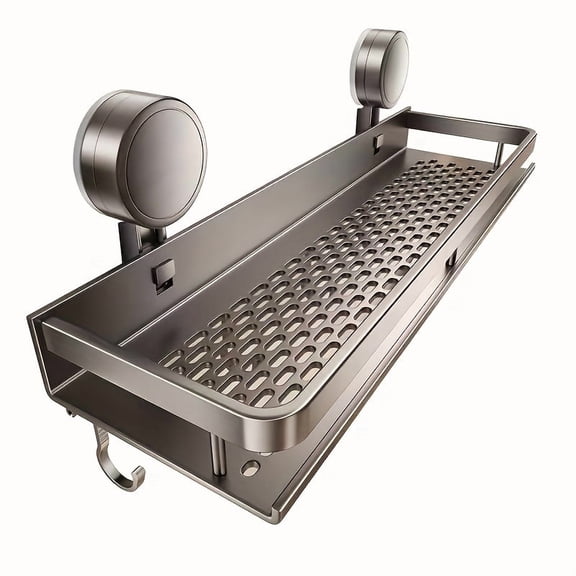 Heavy-Duty Rustproof Wall Mount Shower Caddy with Suction Cups & Towel Hooks - Space-Saving Floating Shelf Organizer for Shampoo, Soap, Bathroom Accessories