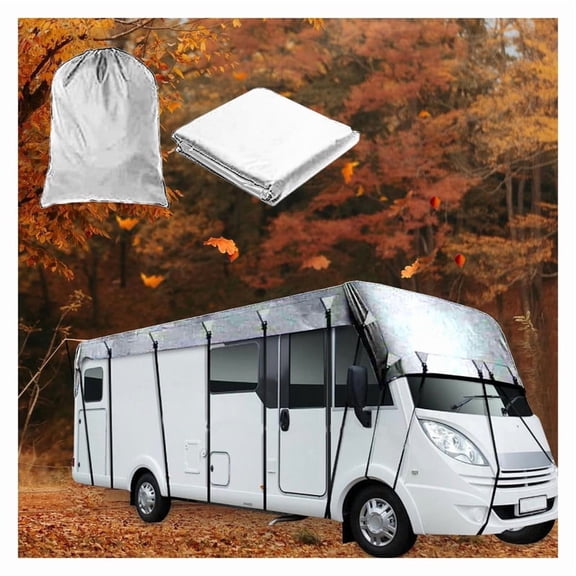 Heavy Duty Rv Roof Cover Waterproof, 2026 New Winter Rv Protection for Class A/B/C Motorhomes, Camper & Travel Trailers, 210D Oxford Cloth Camper Cover UV Resistant (Sliver 5×3m)