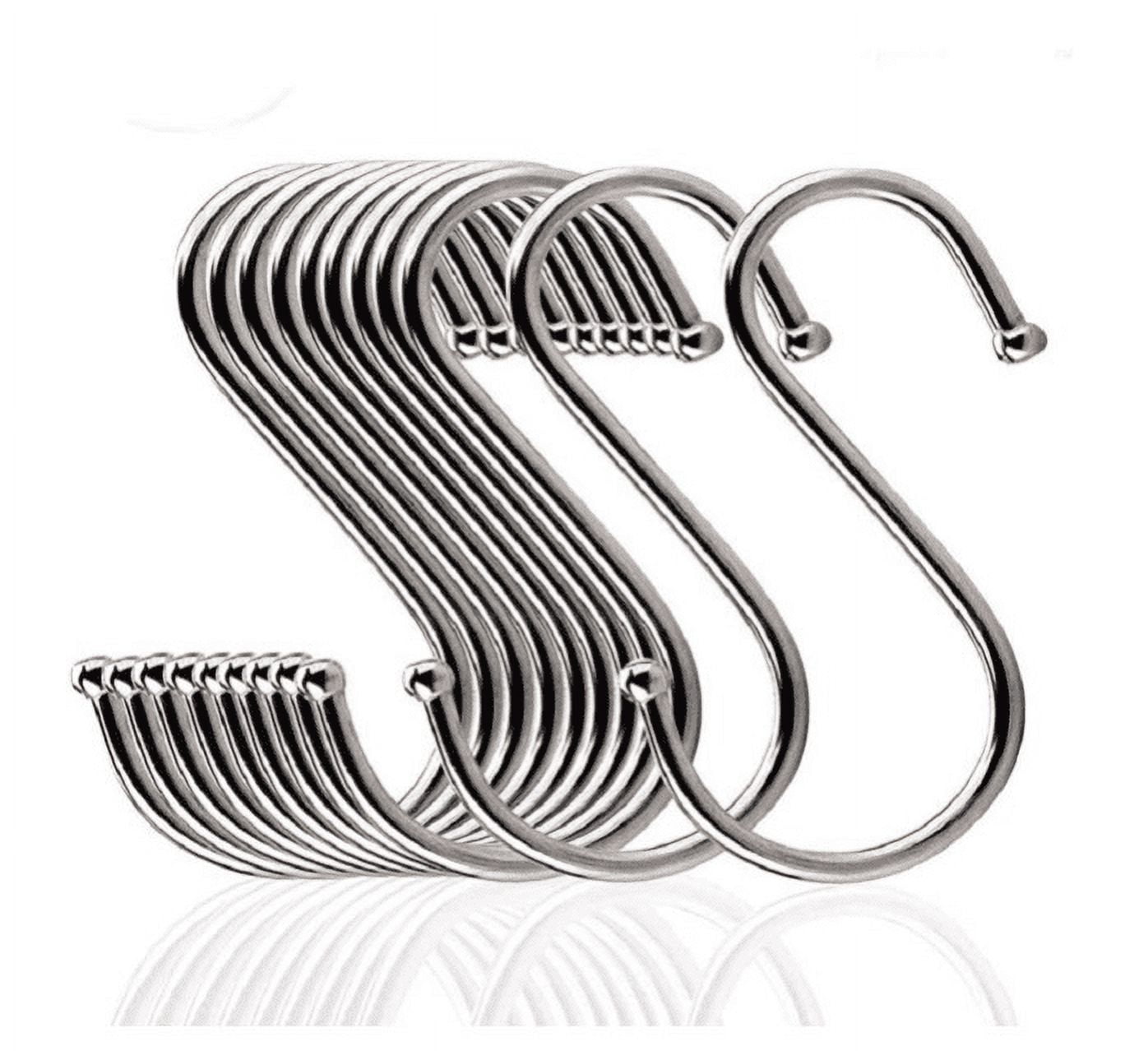 4-Pack Stainless Steel S Hooks With Safety Buckle – Heavy-Duty 3.74 Inch Metal Hooks For Kitchen, Closet, Plants, Towels & Bags (Silver)