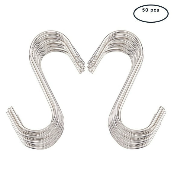 Heavy Duty S-hooks 201 Stainless Steel Wire Metal Secured S Hook Jeans Hanger Ceiling Rack Display Connect Hanging Kitchen Pegboard Stainless Steel color 90x32x2.8mm 50pcs/bag