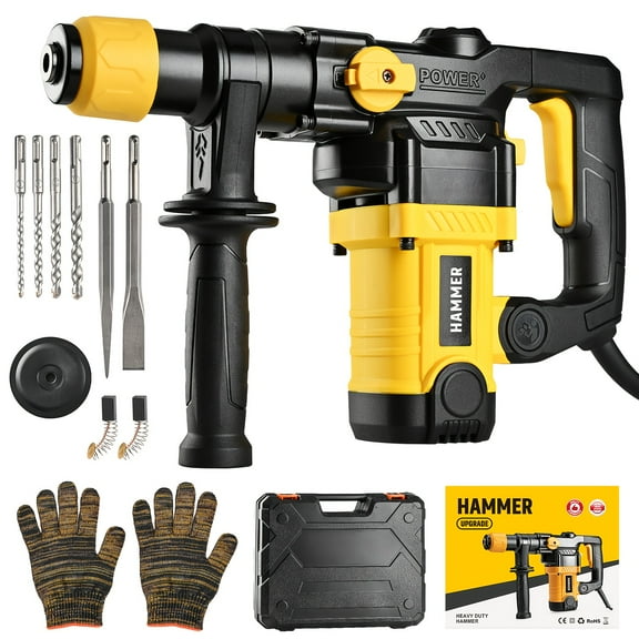 Heavy Duty SDS Plus Rotating Hammer Drill - Dual-Mode Multi-Force Adjustment for Concrete/Brick Walls, with Carrying Case & Drill Bits, Ideal Christmas Gift for Home Decoration Construction