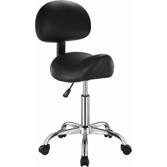Heavy Duty Saddle Stool with Back Support 450 LBS Capacity Rolling Height Adjustable Ergonomic Swivel Chair Thickened PU Leather for Salon Spa Massage Tattoo Black