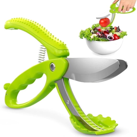 Heavy Duty Salad Scissors for Chopped Salad Double Blade Lettuce Chopper with Spring-Loaded Design Time-Saving Kitchen Tongs Scissors for Vegetables and Fruit