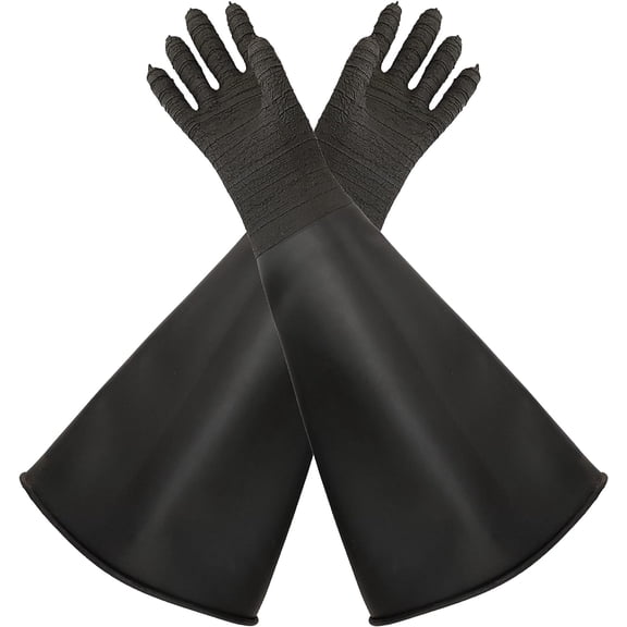 Heavy Duty Sandblasting Gloves - 24.8" Striped Rubber Gloves for Sandblaster Protection