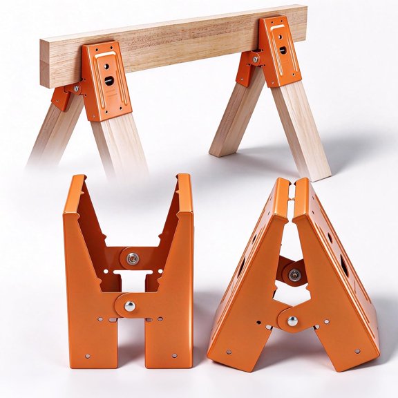 Heavy Duty Sawhorse Brackets with Down Clamp Solid Steel Saw Horse Brackets | Sturdy steel sawhorse brackets, quick assembly & stable load support. Great for woodworking & DIY carpentry projects