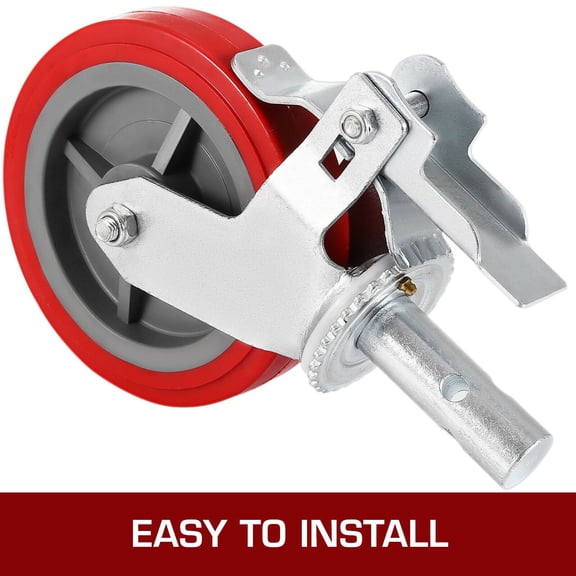 Heavy Duty Scaffolding Casters 8" Set (4-Pack) - 3200 Lbs Capacity, Locking Stem Wheels with Brake - Red Polyurethane for Scaffold, Cart, Workbench (Replacement)