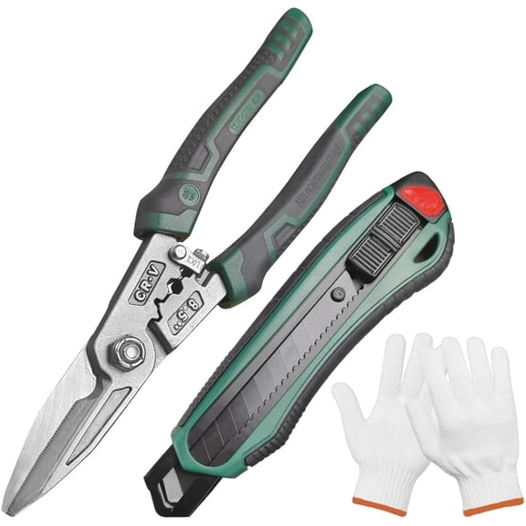 Heavy Duty Scissors, 8.5'' Multi-Functional Scissors, Comfortable Non-Slip Handle, Sharp Serrated Edge, Industrial Shears for Metal Sheets, Wires, Leather, Plastic, Hemp Rope