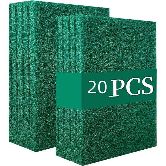 Heavy Duty Scour Pads, Sponge Dish Scrubber, Non-Scratch Green Reusable Household Scrub Pads for Kitchen and Dish Cleaning Tool (20Pcs)