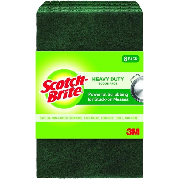 Heavy Duty Scouring Pad, Dish Scrubber for Kitchen + Outdoor, 8 Scrub Pads Uncoated Pots and Pans, Cast Iron Cooktops, Grill Grates, Oven Racks, & BBQ, Durable, Long-Lasting