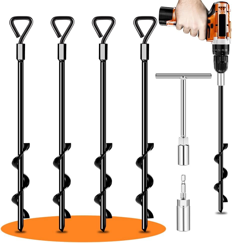 Adventure Seeka Ground Anchor Pro 4-Pack - Heavy Duty Screw-in Anchors For Trampolines, Swing Sets, Tents, Canopies & Outdoor Gear