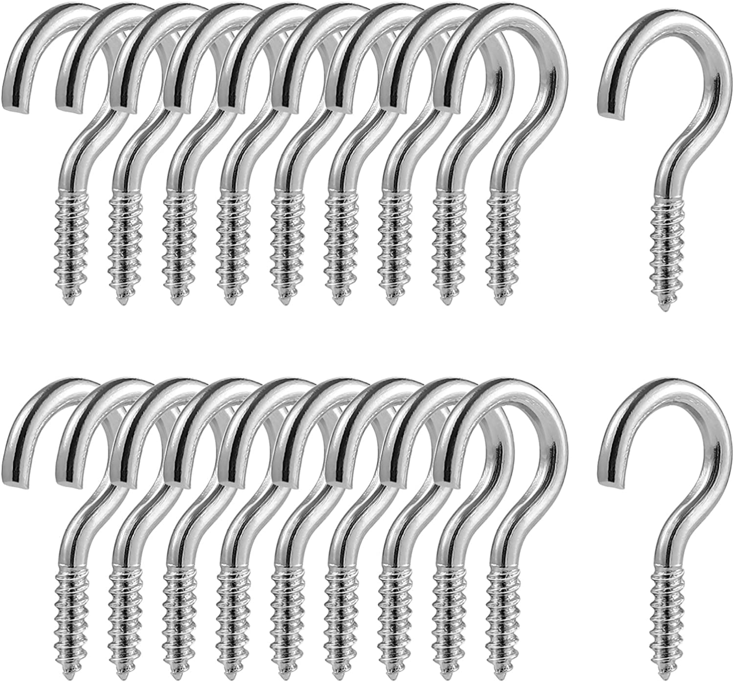 Heavy Duty Screw Hooks 100pcs Ceiling Hooks Heavy Duty Stainless Steel Screw- in Hooks, Metal Hooks for Hanging Plants Mugs Utensils Jewelry Lights feeders Wind Chimes Metal Screw Hooks