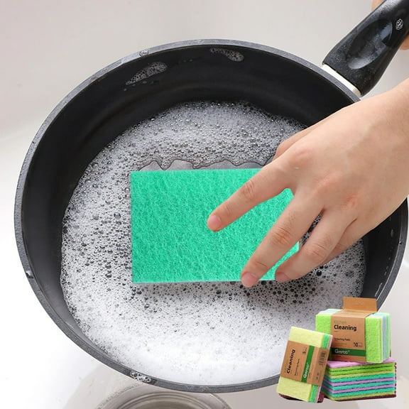 Heavy Duty Scrub Pad Sponge for Dishes - 10 Pack Non Scratch Kitchen Scouring Pads, Reusable Cleaning Sponges for Pots Pans, Stovetop, and Oven Racks - Polyester Mesh Scrubbing Tools for Home Use