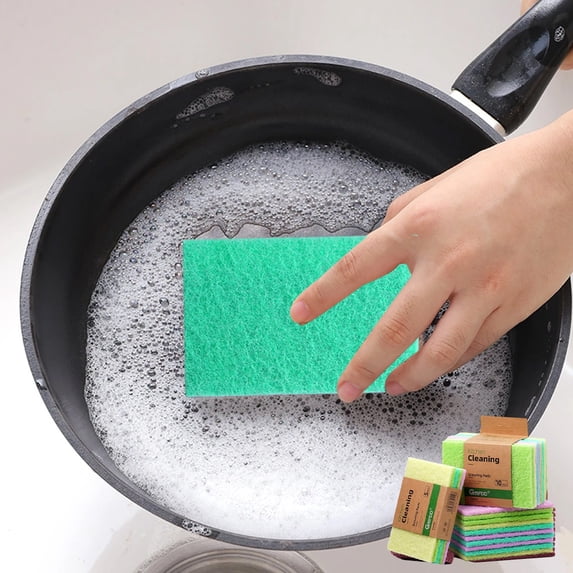 Heavy Duty Scrub Pad Sponge for Dishes - 10 Pack Non Scratch Kitchen Scouring Pads, Reusable Cleaning Sponges for Pots Pans, Stovetop, and Oven Racks - Polyester Mesh Scrubbing Tools for Home Use