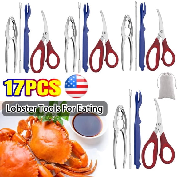 Heavy Duty Seafood Tool Set, 17 Pcs Stainless Steel Crab Crackers, Lobster Sheller Kit for Family