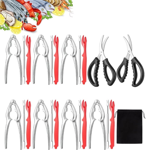 Heavy Duty Seafood Tool Set, 24 Pcs Stainless Steel Crab Crackers, Lobster Sheller Kit for Family