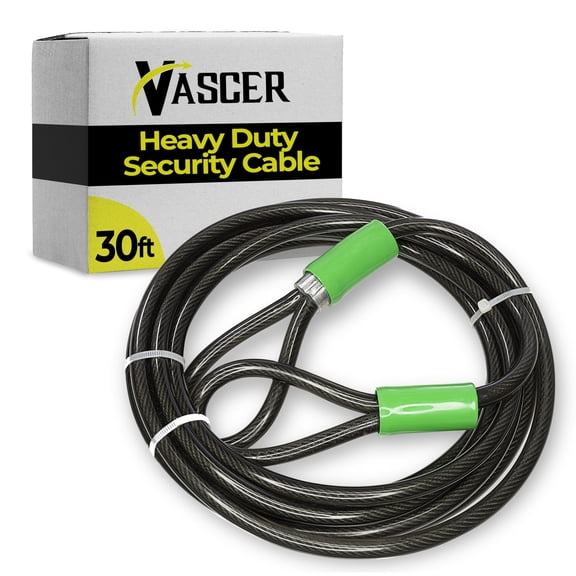 Heavy Duty Security Cable with Loops - 30 Feet (3/8") Bike Cable Lock Cut Resistant with Braided Steel and Vinyl Coating -Security Chain Lock for Bicycle, Boat, Ladder, Gate, Mower & Equipment