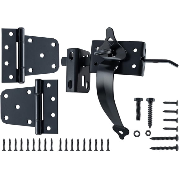 Heavy Duty Self-Locking Gate Latch Kit for Wooden/Vinyl Fence - 3.5" Spring Gate Hinge, 9" Handle & Thumb Latch, Automatic Locking,Outdoor Gate Hardware