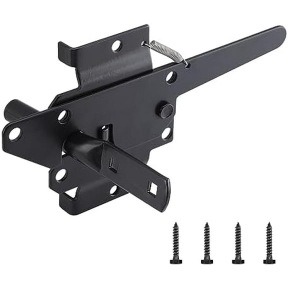 Heavy Duty Self-Locking Gate Latch for Wooden Fence, Post Mount Automatic Gravity Lever Door Latches for Garden Outdoor/Pool Gate, Metal Gates Vinyl Fence Gate Lock, Black Finish with Screws