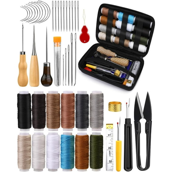 Heavy Duty Sewing Kit, Needle and Thread Kit with Upholstery Thread Needles Sewing Awl Seam Ripper for Car Seats Carpets Shoes Backpacks DIY Crafting