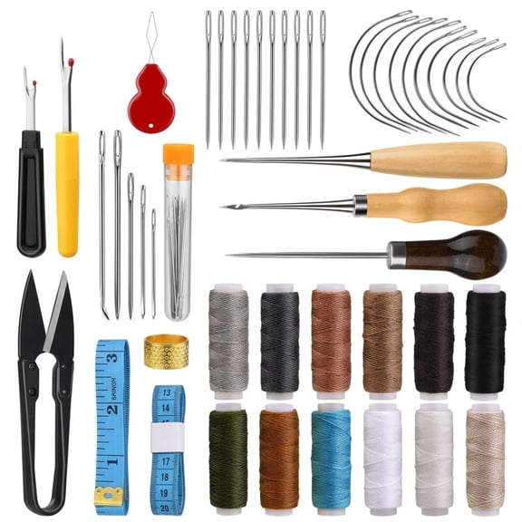 Heavy Duty Sewing Kit, Upholstery Thread Needles Sewing Awl Seam Ripper, Car Seats Carpets Shoes Backpacks DIY Crafting, Multicolor