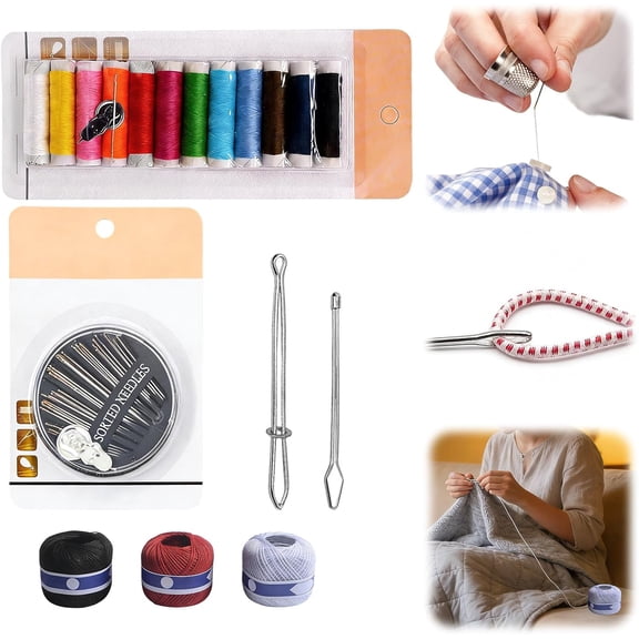 Heavy Duty Sewing Kit with Awl, Seam Ripper, Thread, Needles for Repair